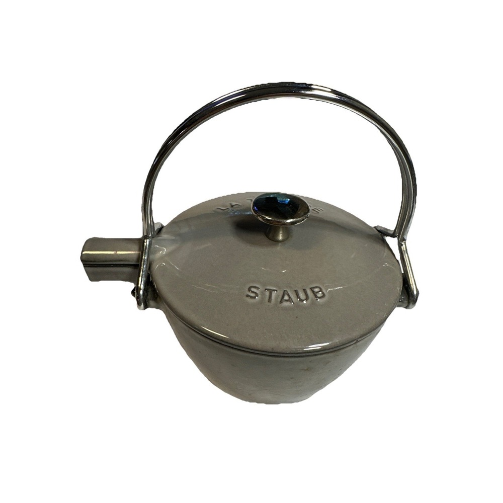 LA THEIERE STAUB Round Enameled Cast Iron Tea Kettle 1 Qt Gray France